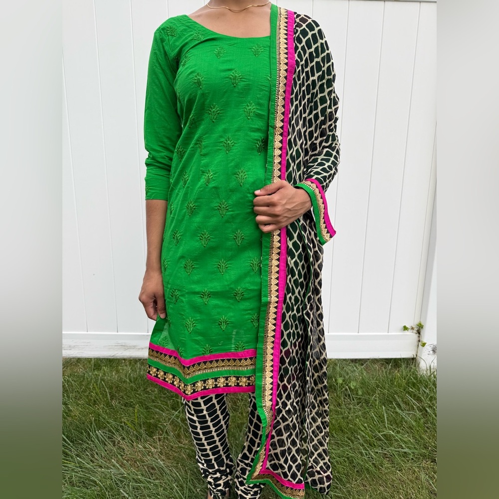 Green and Black Punjabi Suit with dupatta